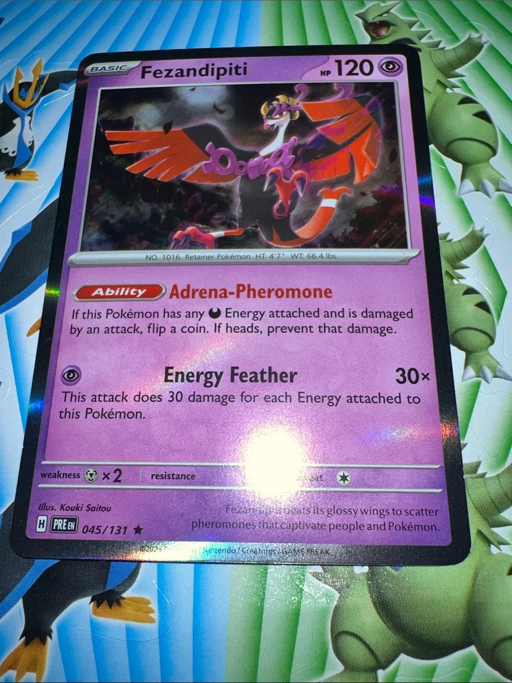 Pokemon Fezandipiti Holofoil Card - Pink and Purple